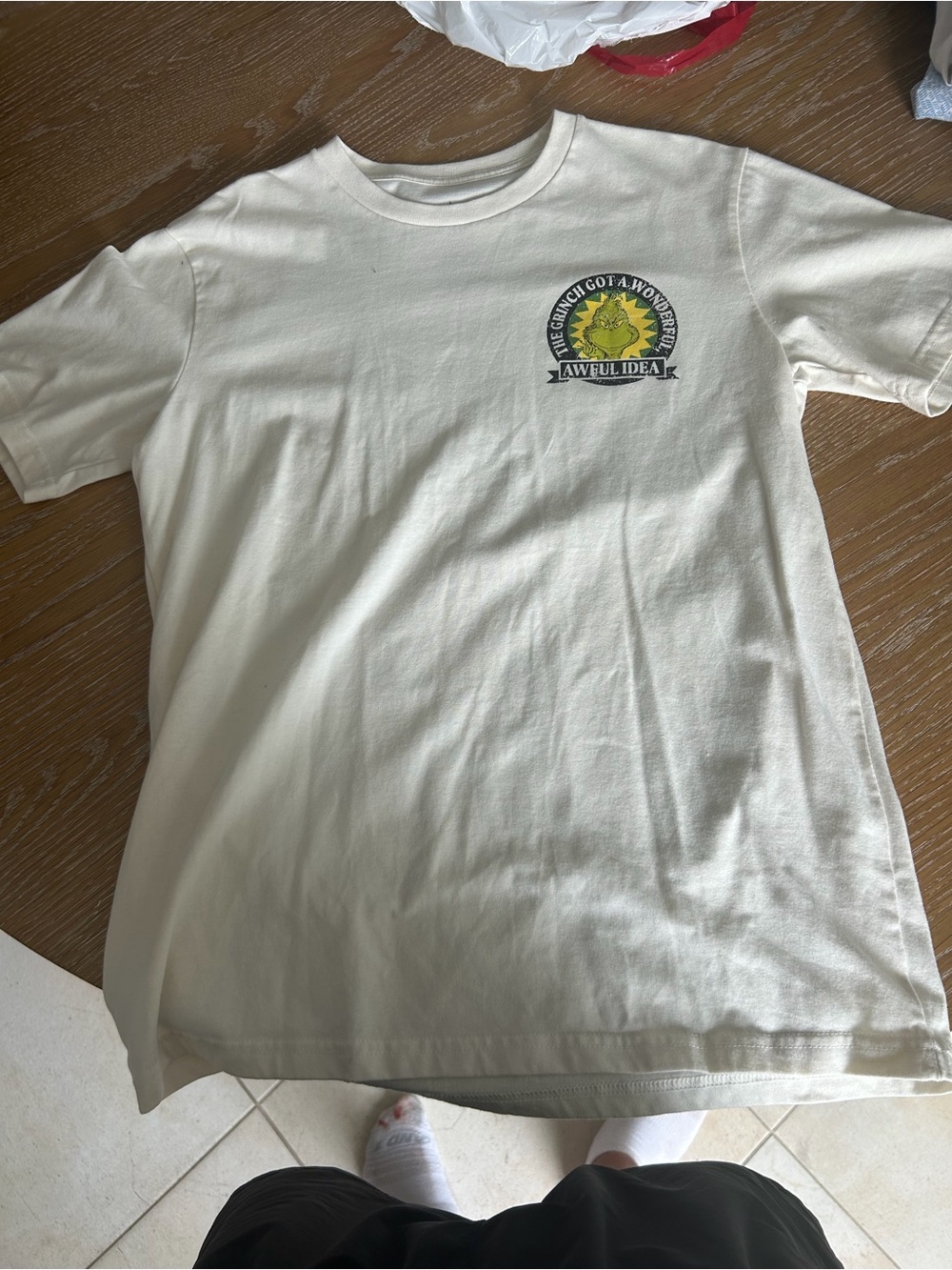 Men's Cream Graphic Crew Tee with Left-Chest Badge